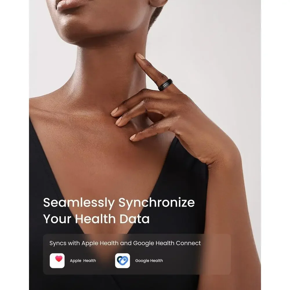 Renpho Lynx Smart Ring Size 8 Black Health Fitness Tracker w/ Charging Case NIB